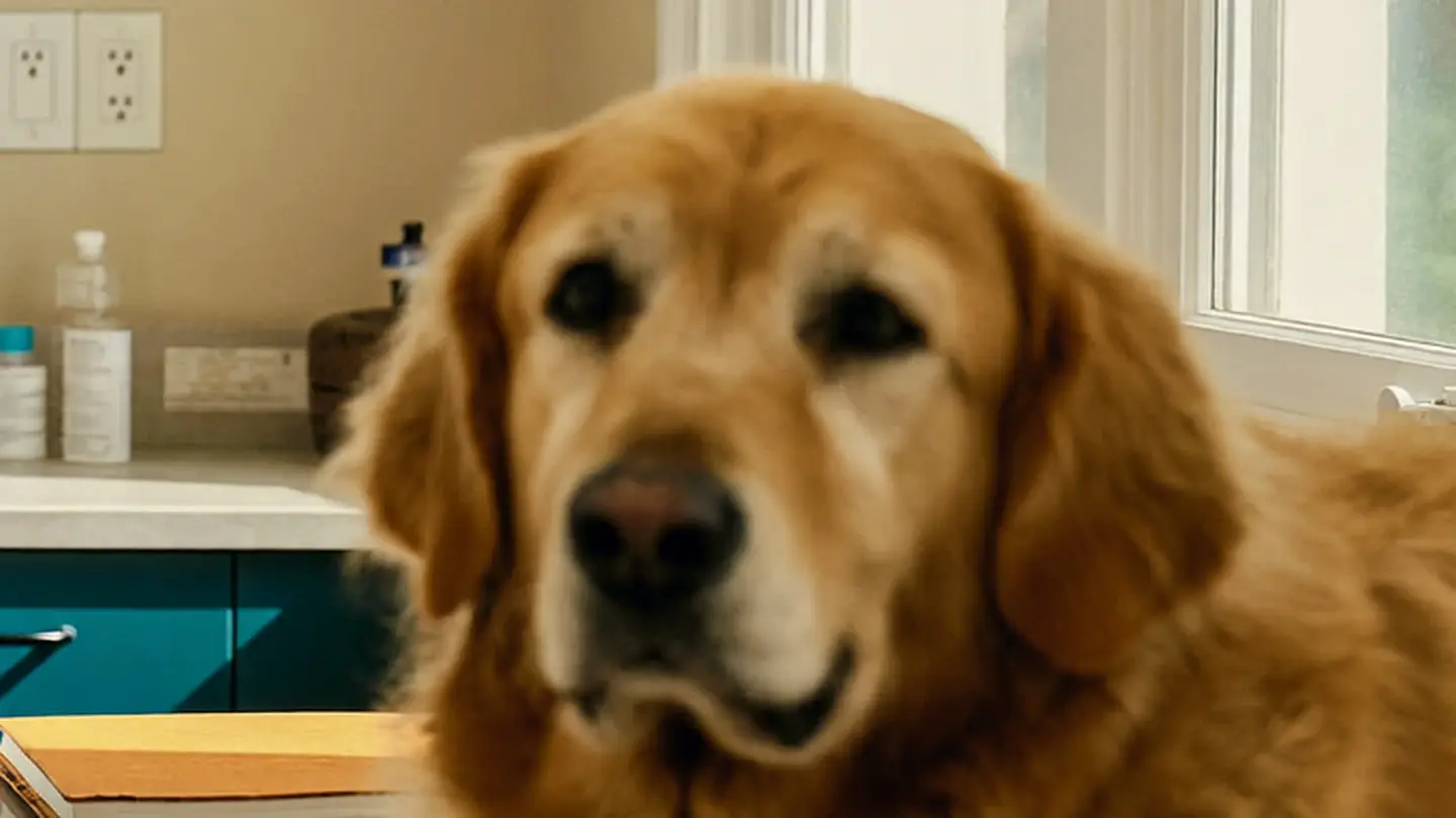 Perro en reposo sobre la mesa de exploración, respirando con calma bajo la luz de la ventana.